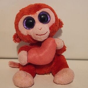 6” Ty Valentines Day Charming the Red Monkey Holding Heart Plush